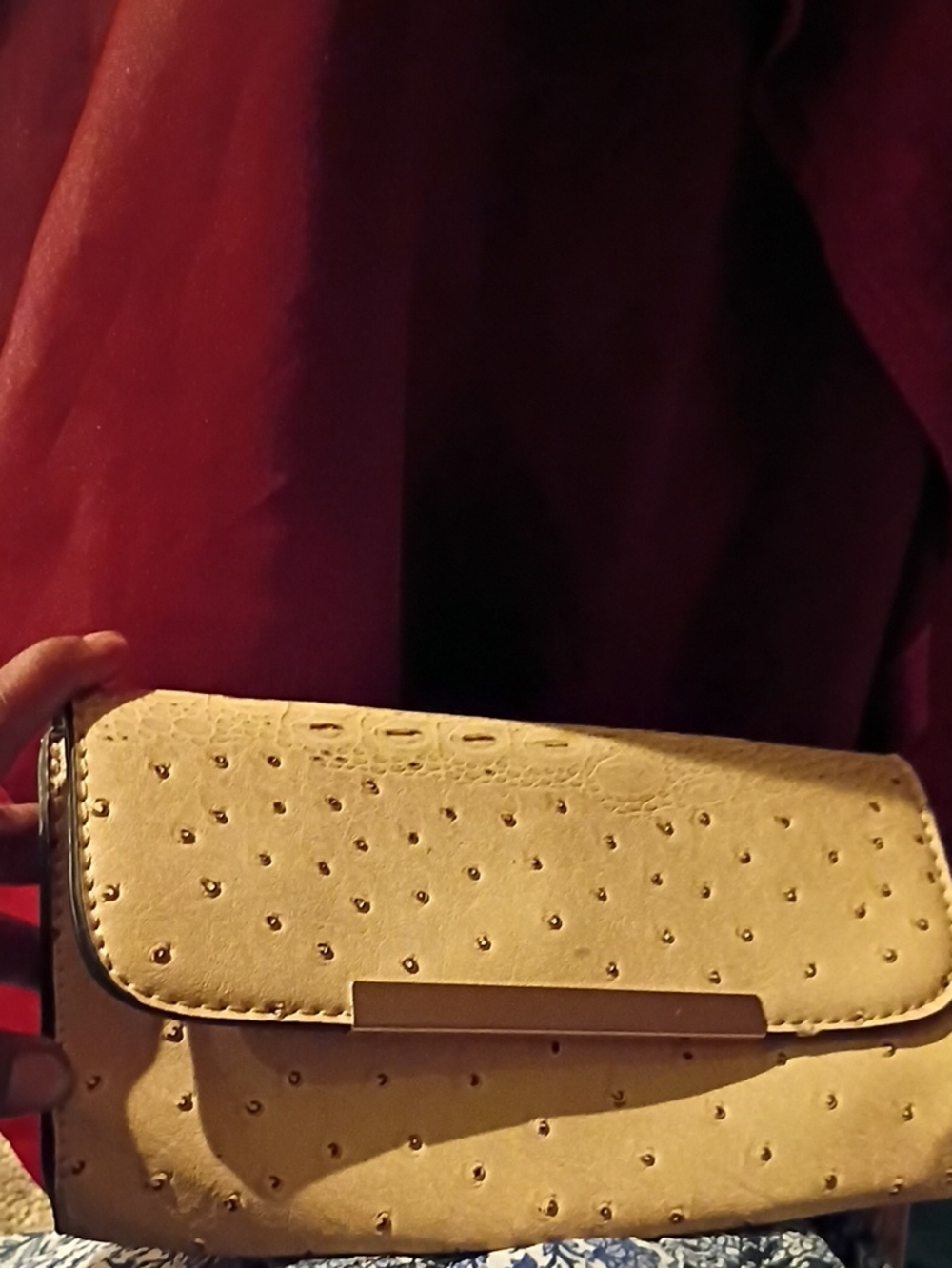 Structured Ostrich-Texture Clutch in Cream